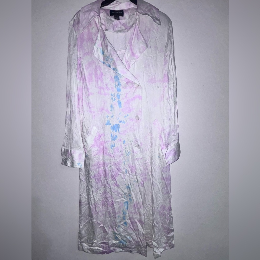 Something Navy Pastel Tie-Dye trench coat